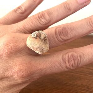 Sea Beach Rock Ring Natural Ocean Pebble Stone Adjustable Band Jewelry‎ Handmade
